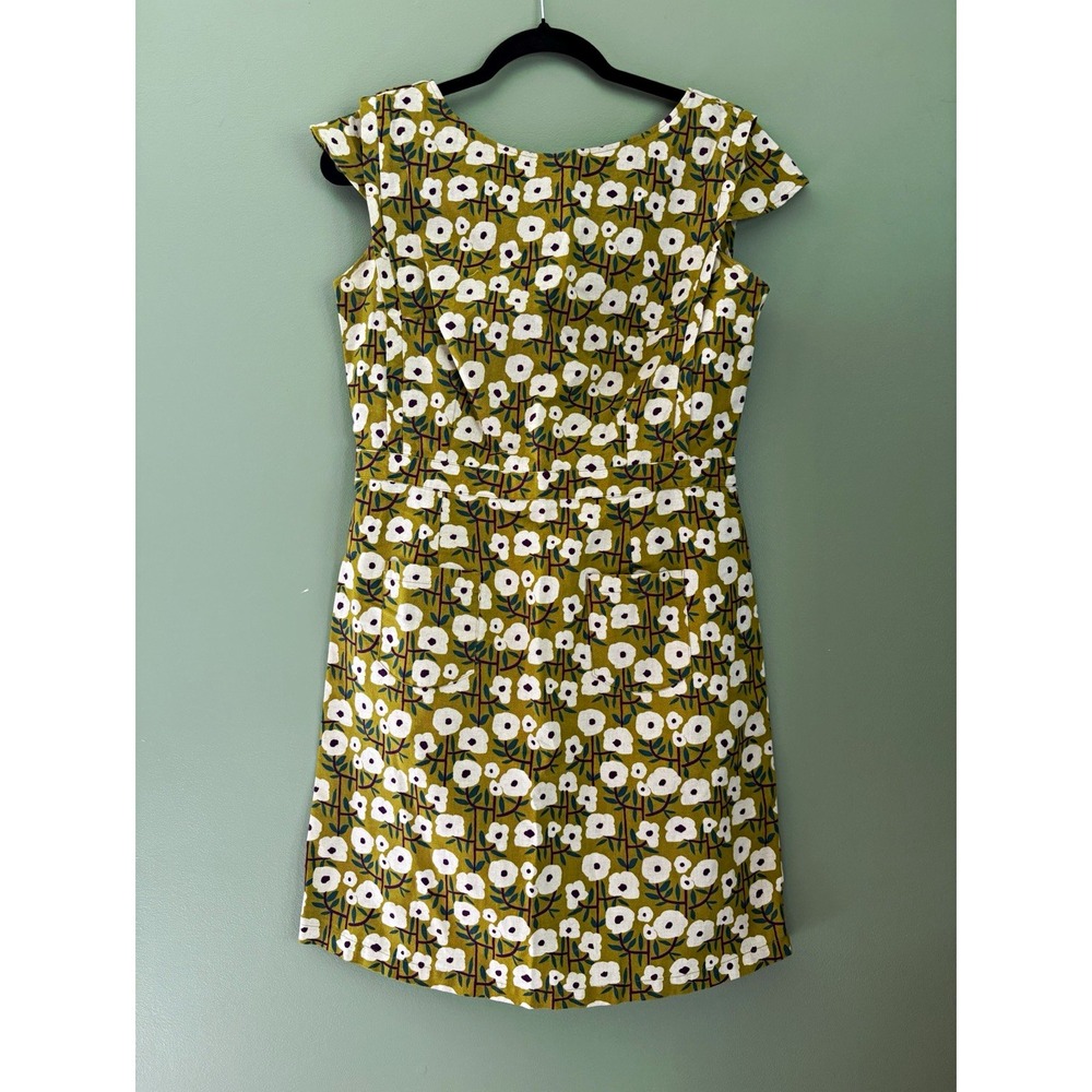 Cotélac Green Floral Shift Dress Short Sleeve Round Neck Pockets Cotton Linen 1